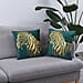 Set of 2 - Giraffe Pattern Velvet Cushion Cover (Size 45 Cm) - Green & Gold