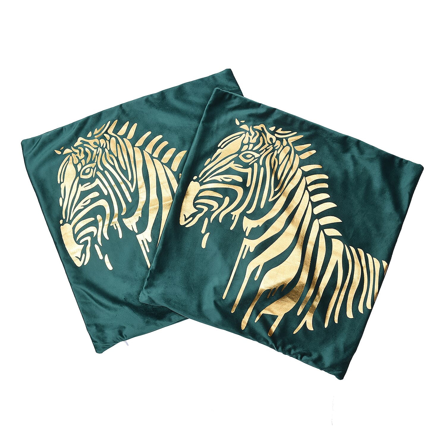 Set of 2 - Giraffe Pattern Velvet Cushion Cover (Size 45 Cm) - Green & Gold