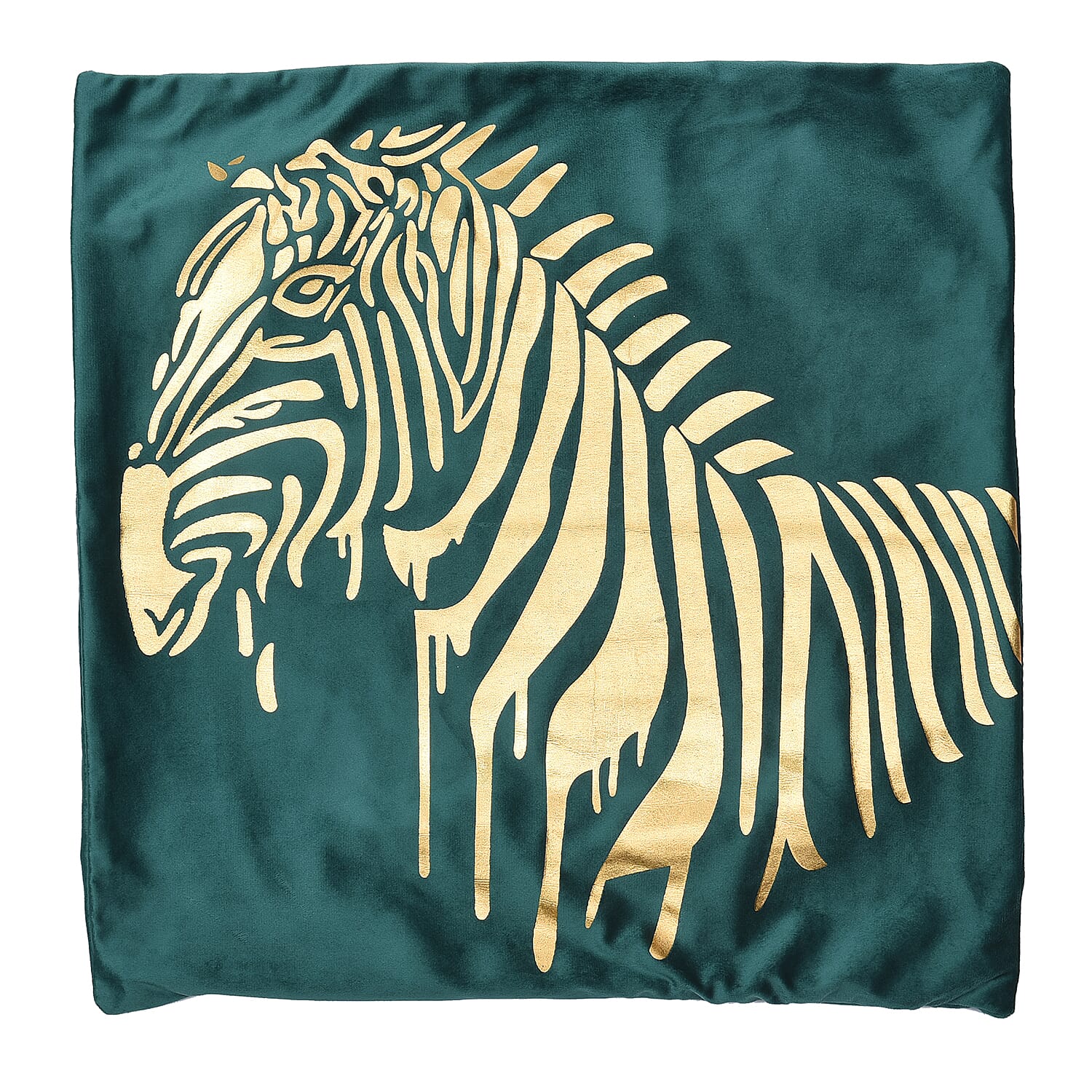 Set of 2 - Giraffe Pattern Velvet Cushion Cover (Size 45 Cm) - Green & Gold