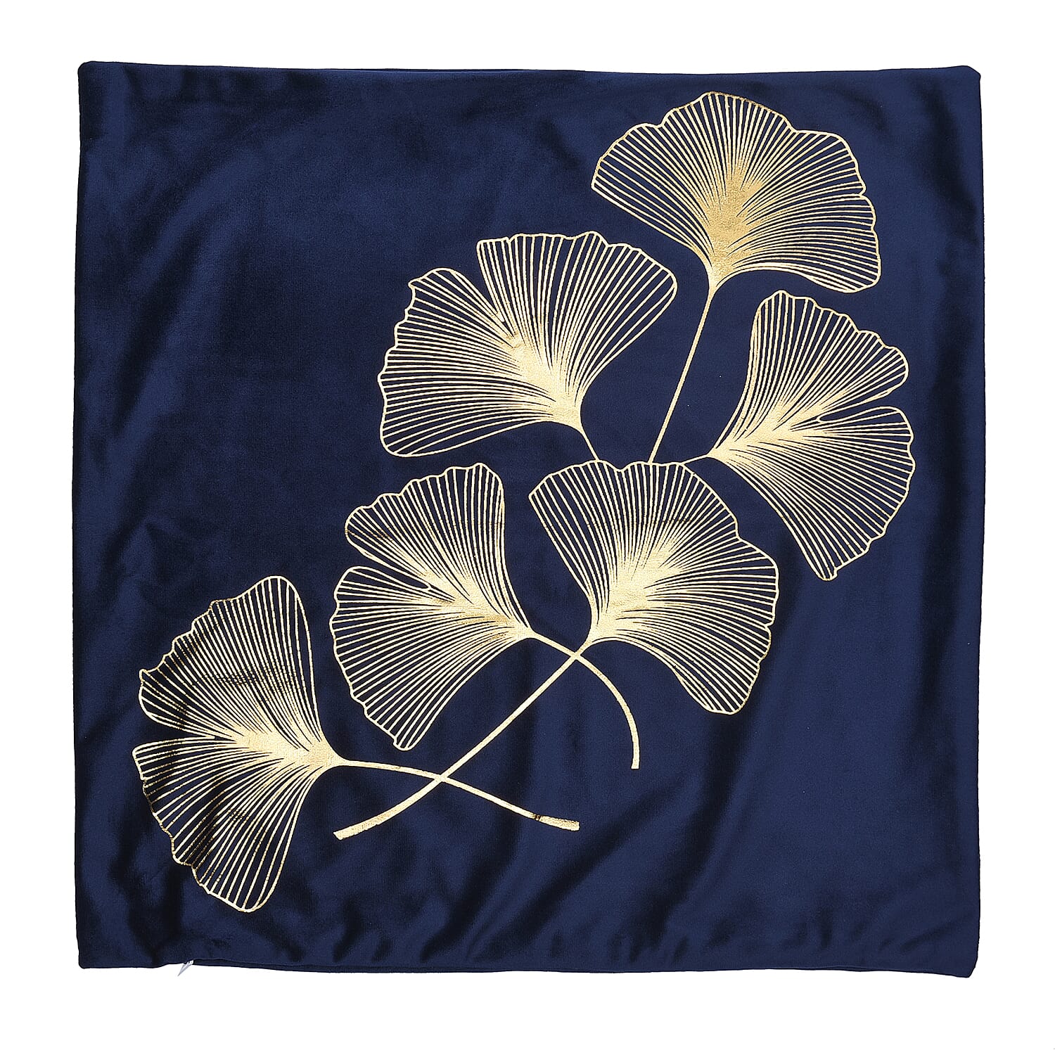 Set of 2 - Ginkgo Leaves Pattern Velvet Cushion Cover (Size 45 Cm) - Navy & Gold