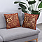 Set of 2 - Flower Pattern Velvet Cushion Cover (Size 45 Cm) - Maroon & Gold