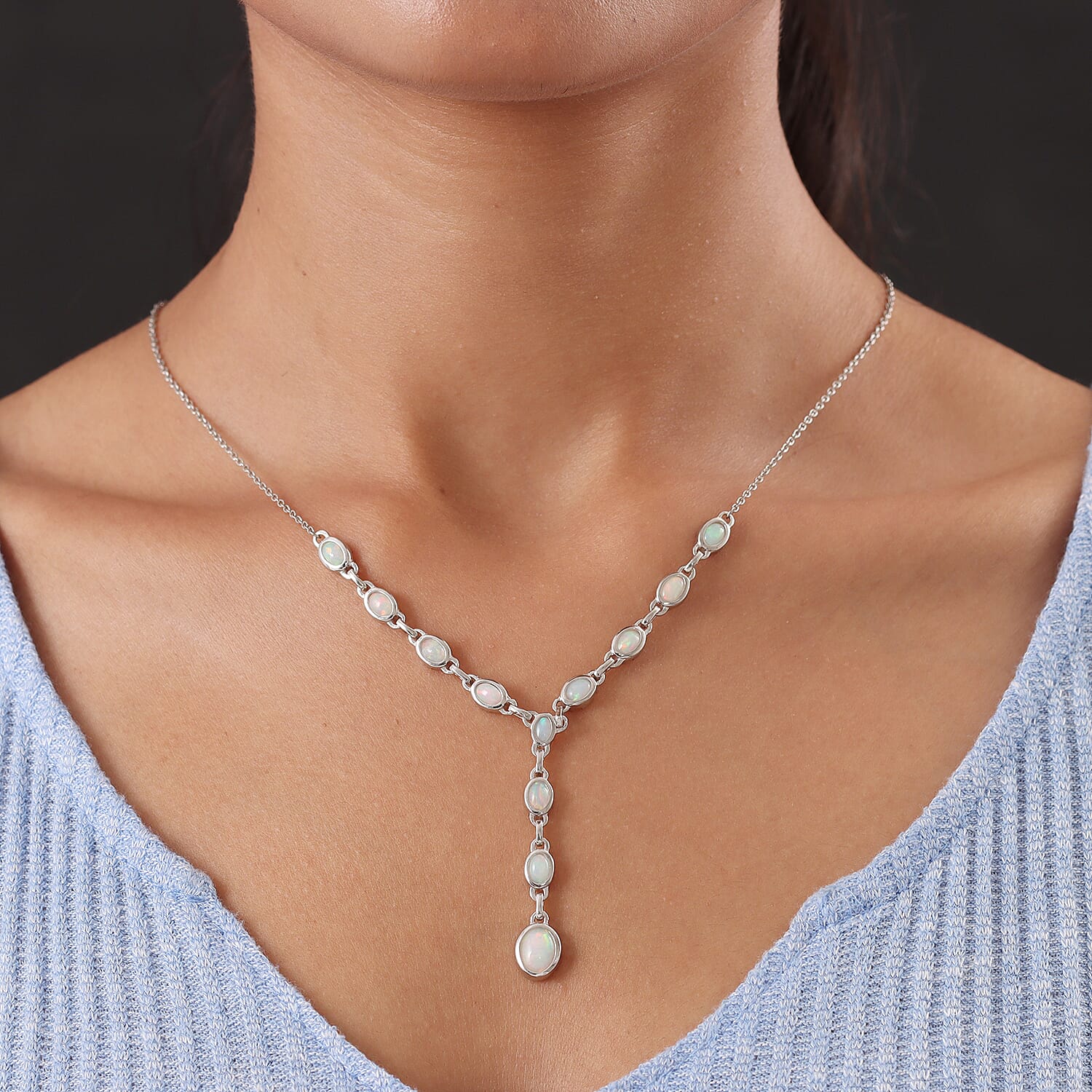 Ethiopian Welo Opal Necklace (Size - 18) in Platinum Plated