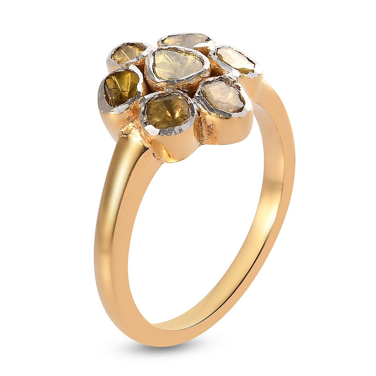 Polki Yellow Diamond Floral Ring in Yellow Gold Overlay Sterling Silver 0.50 Ct.
