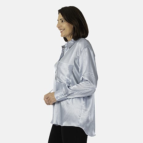 Emily satin stripe Shirt  - Blue (Size - 10)