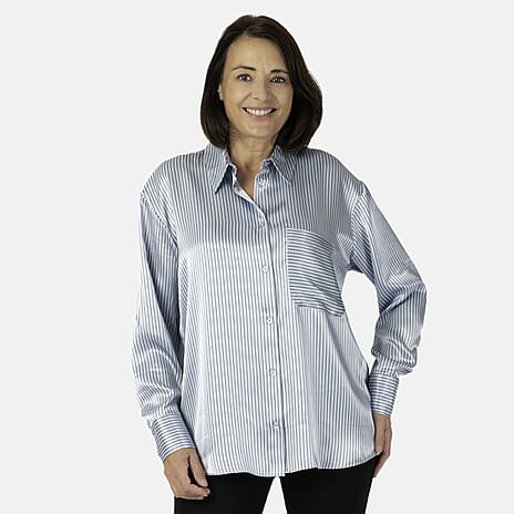 Emily satin stripe Shirt- Blue (Size - 14)