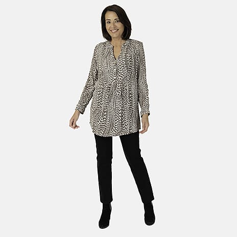 Emily Waterfall Printed V-Neck Blouse (Size 12) - Mono