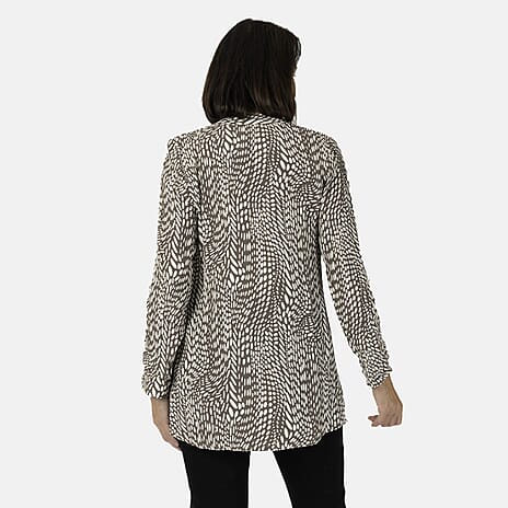 Emily Waterfall Printed V-Neck Blouse (Size 12) - Mono