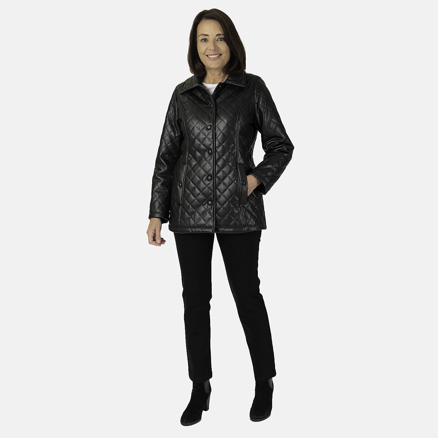 & Maisi Faux Leather Quilted Jacket (Size 8) - Black