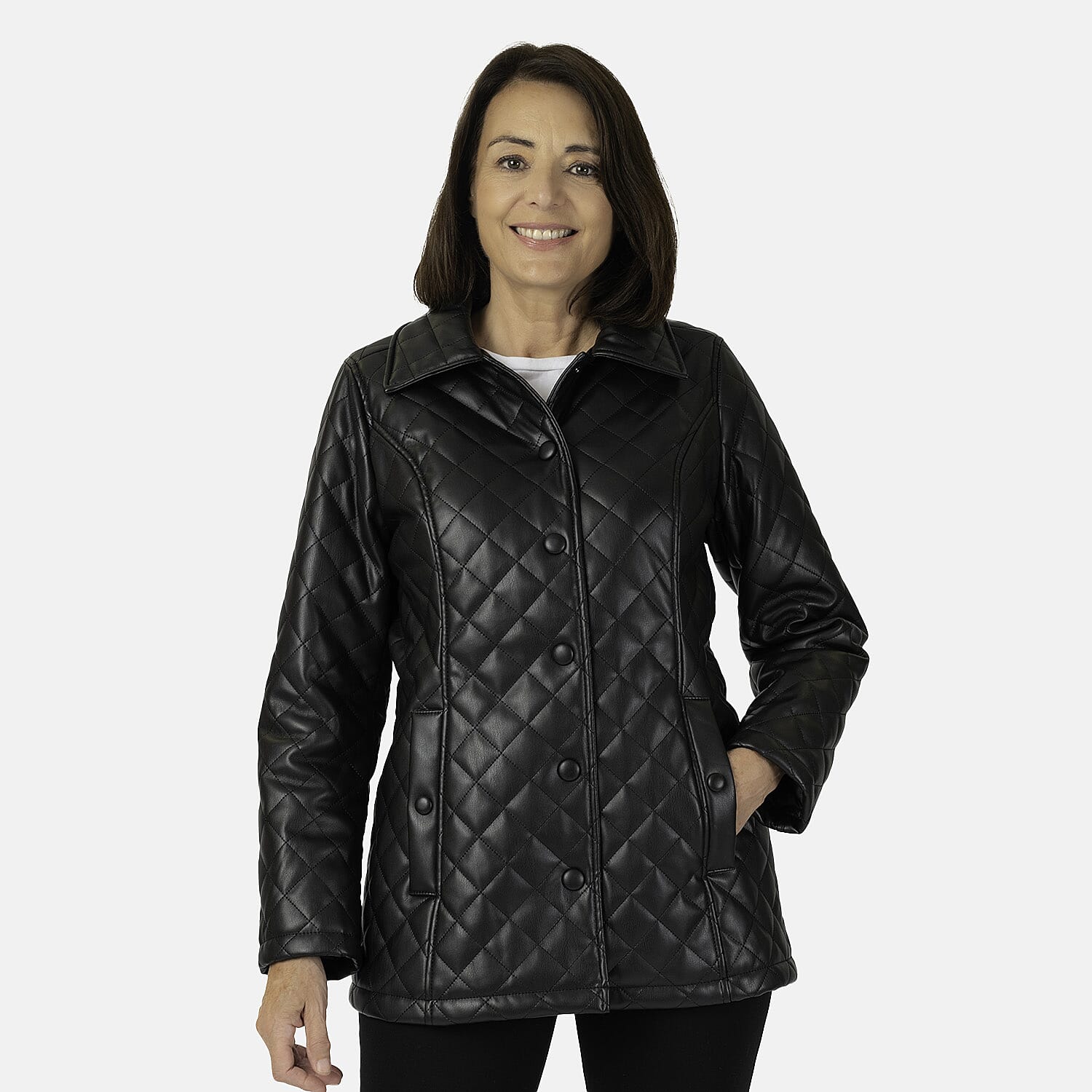 & Maisi Faux Leather Quilted Jacket (Size 8) - Black