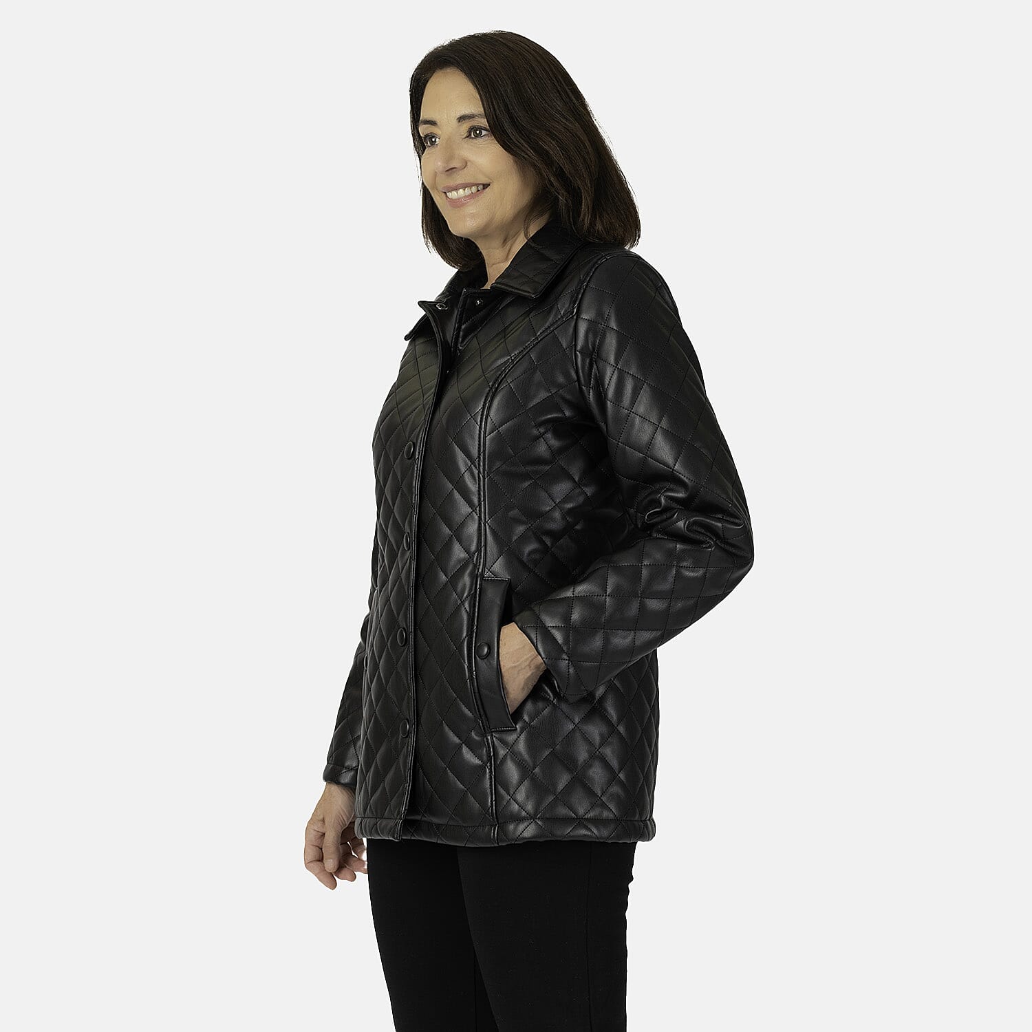 & Maisi Faux Leather Quilted Jacket - Black