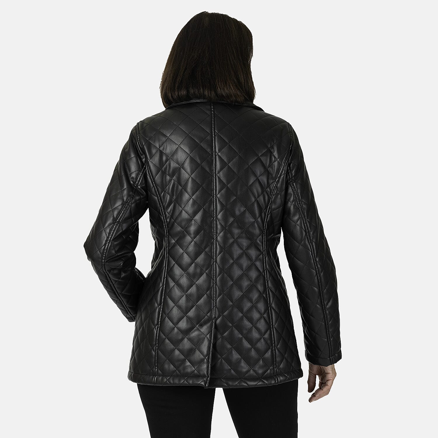 & Maisi Faux Leather Quilted Jacket (Size 8) - Black