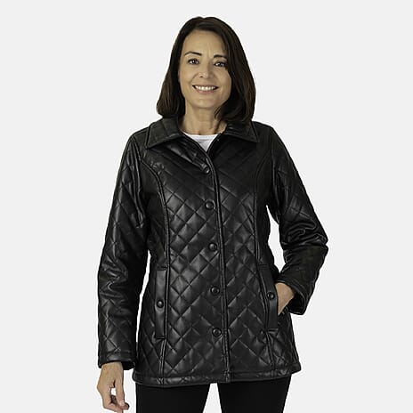Leather Quilted Jacket (Size 16) - Black