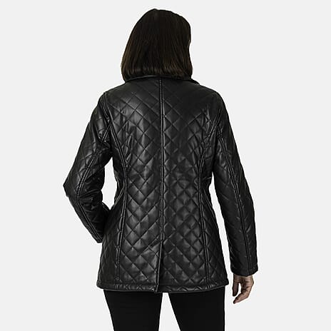 Leather Quilted Jacket (Size 16) - Black