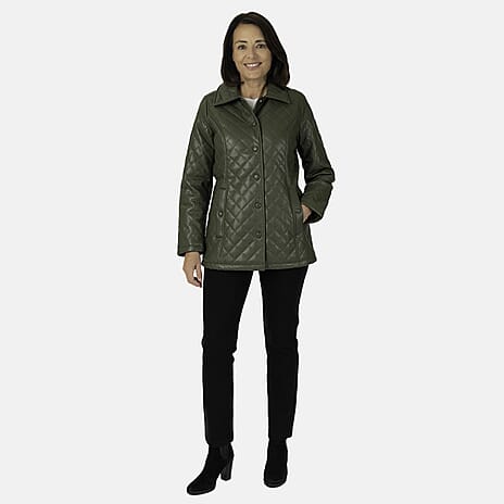 & Maisi Faux Leather Quilted Jacket - Khaki