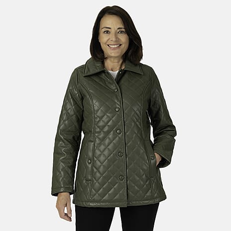 & Maisi Faux Leather Quilted Jacket - Khaki