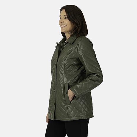 & Maisi Faux Leather Quilted Jacket - Khaki
