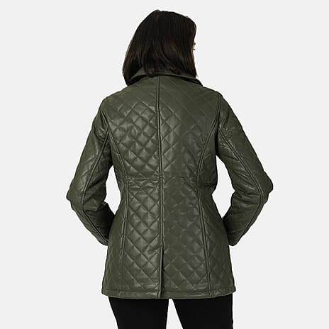 & Maisi Faux Leather Quilted Jacket - Khaki