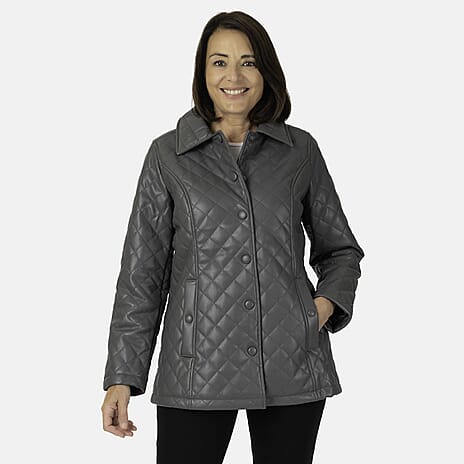 - Maisi Faux Leather Quilted Jacket (Size 12) - Grey