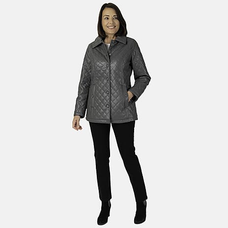 - Maisi Faux Leather Quilted Jacket (Size 16) - Grey