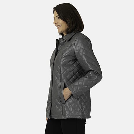 - Maisi Faux Leather Quilted Jacket (Size 16) - Grey