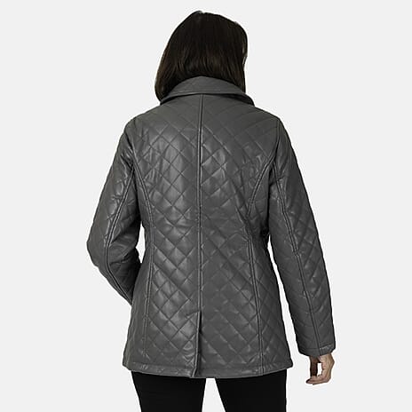 - Maisi Faux Leather Quilted Jacket (Size 16) - Grey