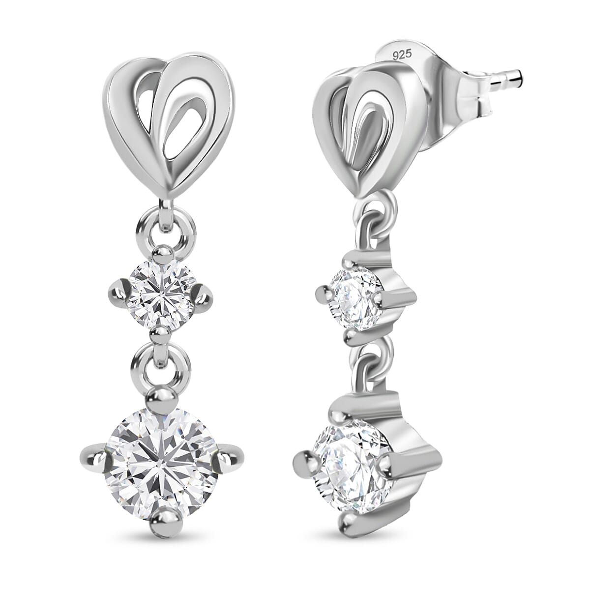 J Francis SWAROVSKI ZIRCONIA Dangle Earrings in Rhodium Plated Sterling Silver 1.86 ct