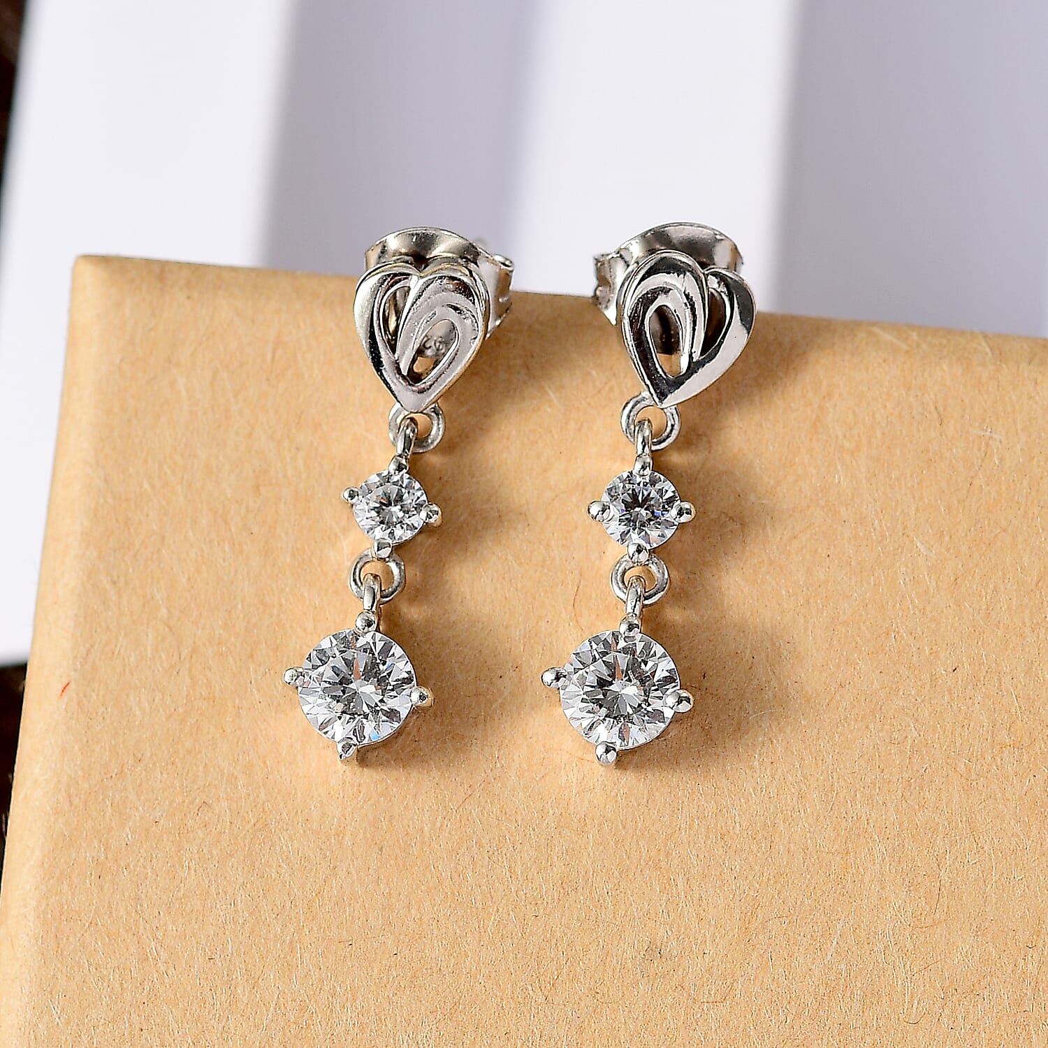 J Francis - Swarovski Zirconia Dangling Earring With Push Back in Rhodium Overlay Sterling Silver 1.86 Ct.
