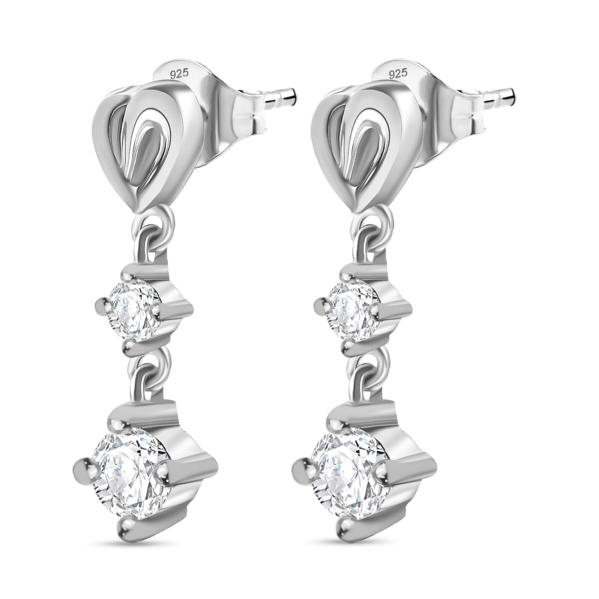 J Francis - Swarovski Zirconia Dangling Earring With Push Back in Rhodium Overlay Sterling Silver 1.86 Ct.