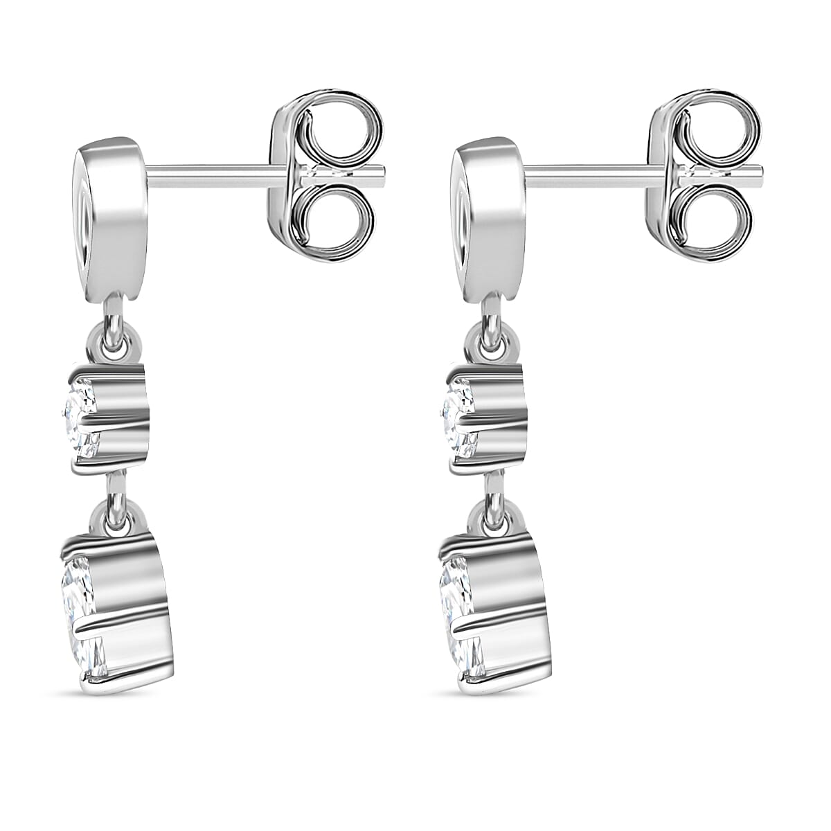 J Francis - Swarovski Zirconia Dangling Earring With Push Back in Rhodium Overlay Sterling Silver 1.86 Ct.