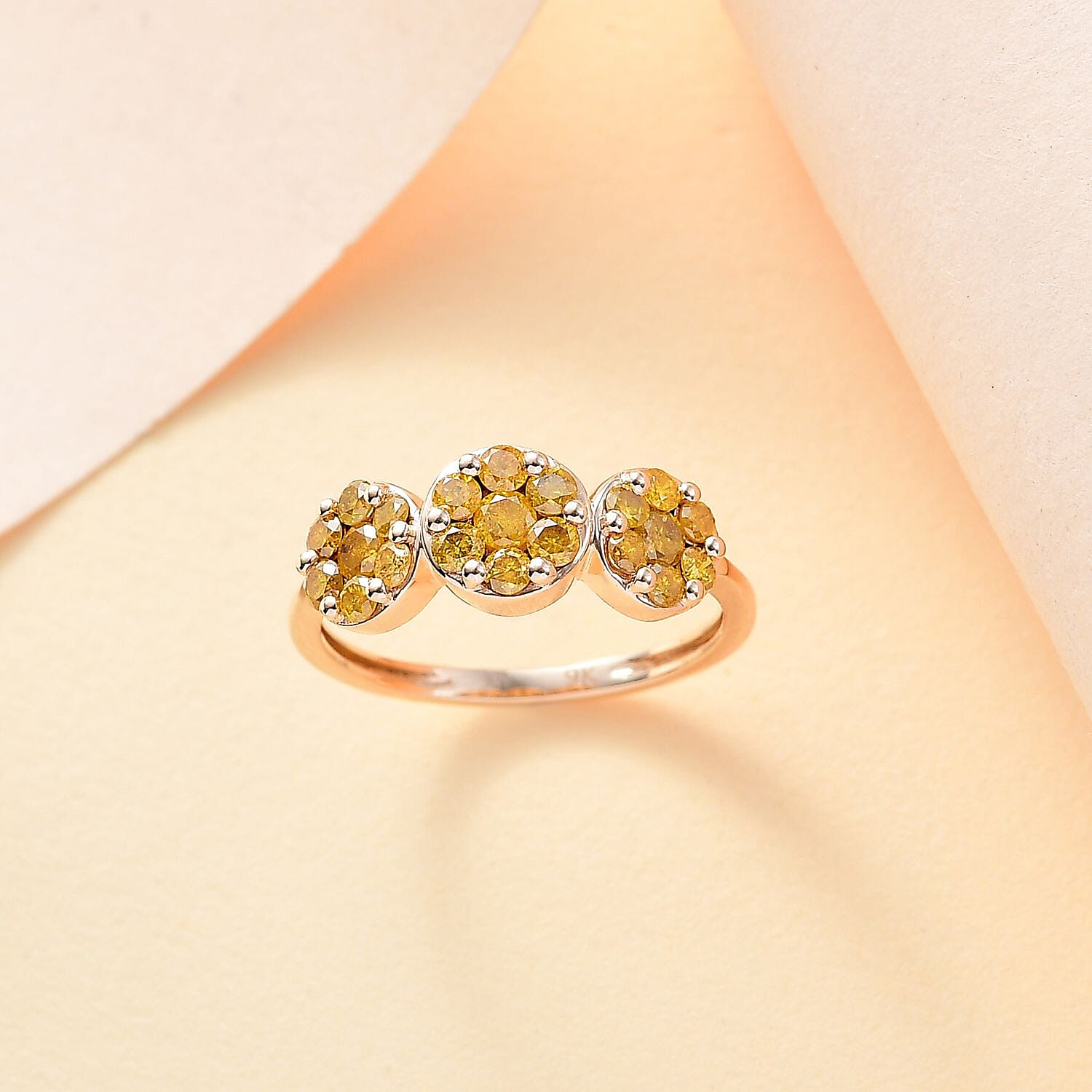 SGL CERTIFIED  Natural Yellow Diamond Ring in 9K Yellow Gold 0.75 Ct