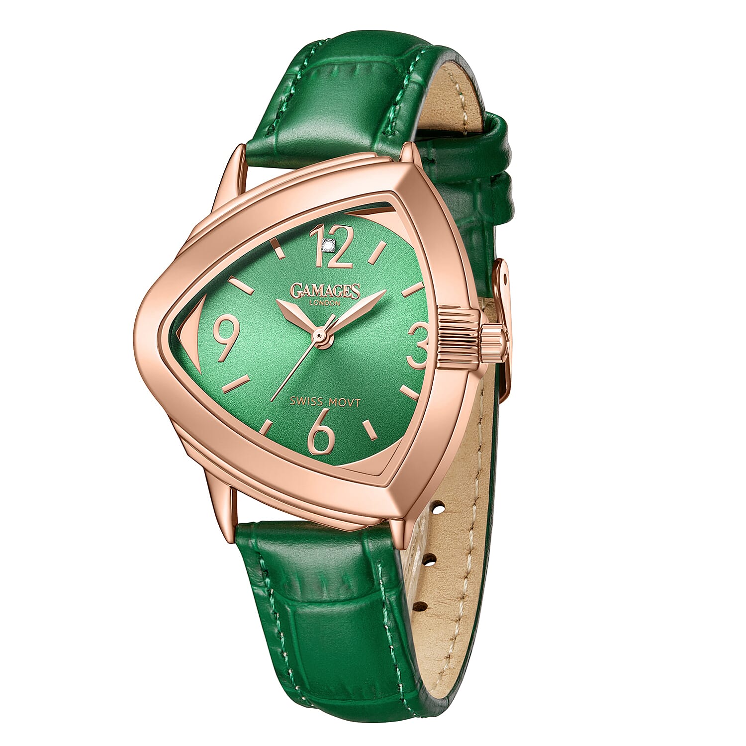 Gamages Of London Hand Assembled Quirky Swiss Quartz Diamond Watch - Green