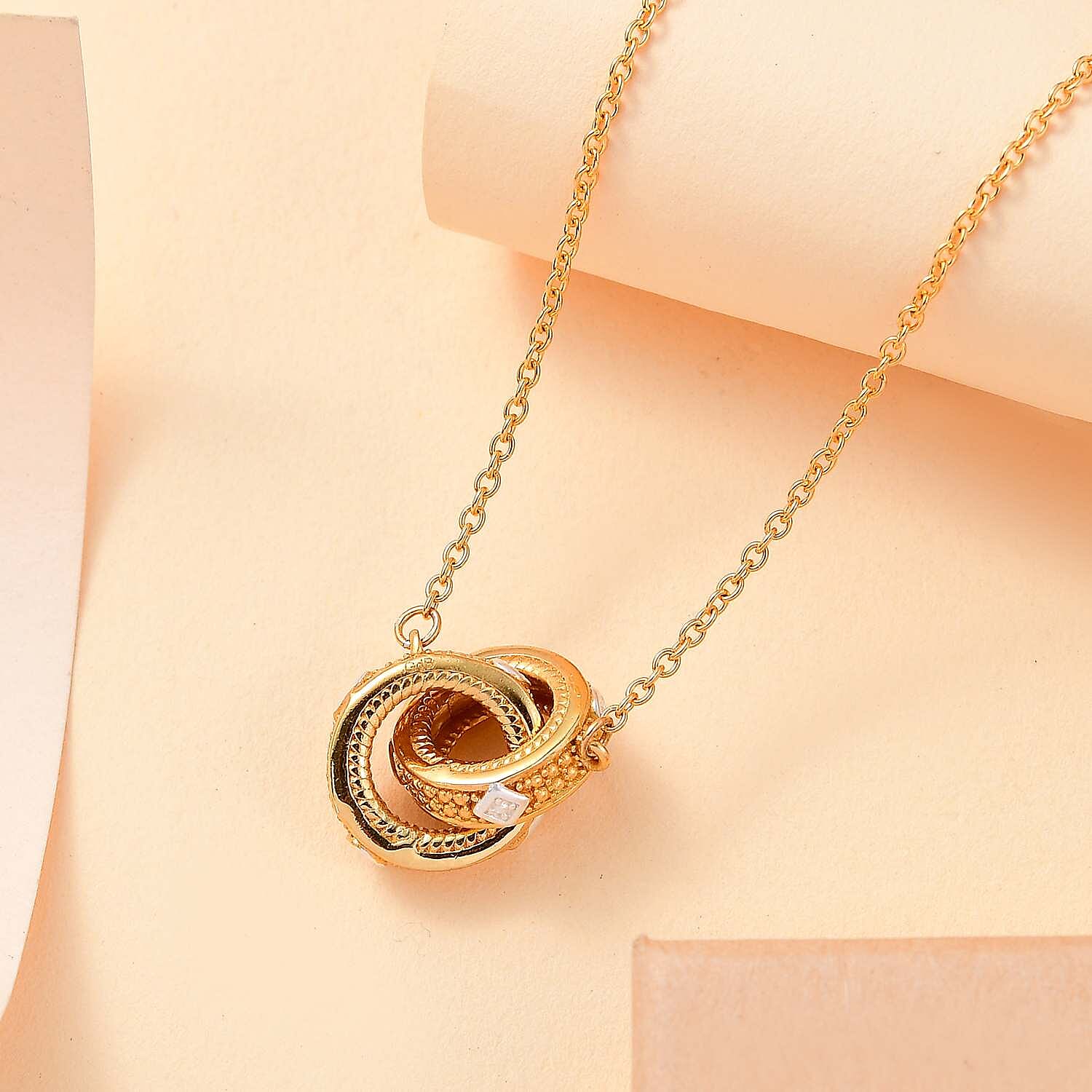 Designer Inspired - White Diamond Gold Overlay Interlocking Necklace (Size - 20)