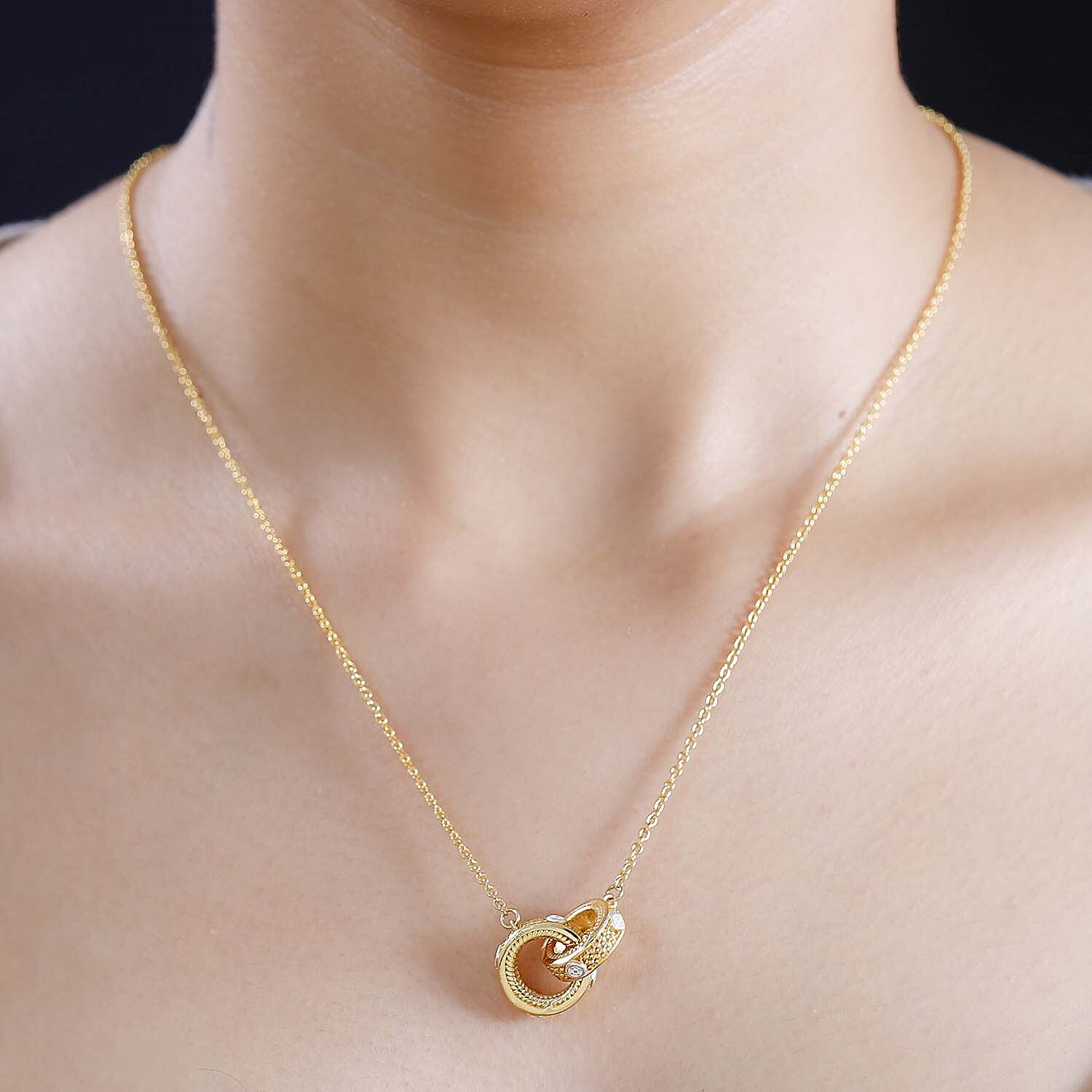 Designer Inspired - White Diamond Gold Overlay Interlocking Necklace (Size - 20)