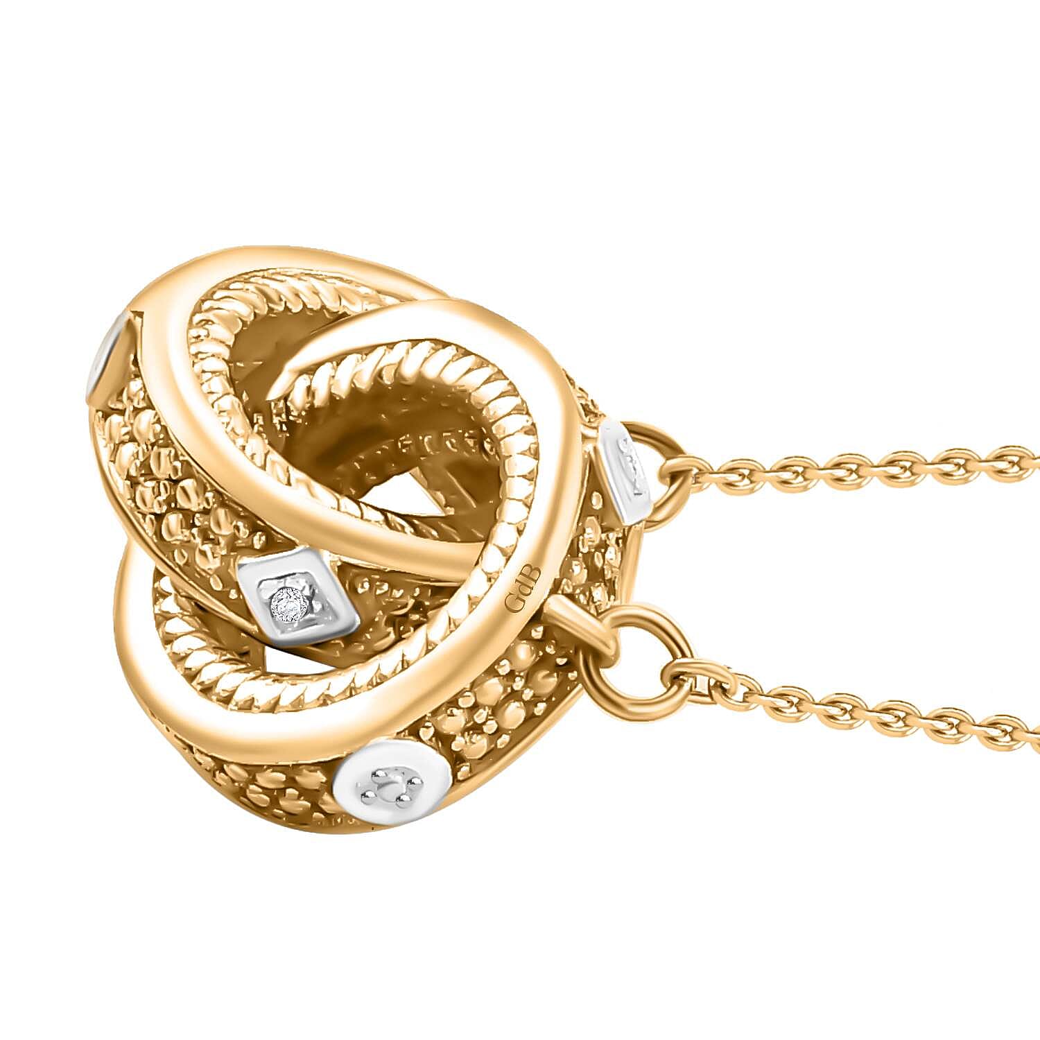 Designer Inspired - White Diamond Gold Overlay Interlocking Necklace (Size - 20)