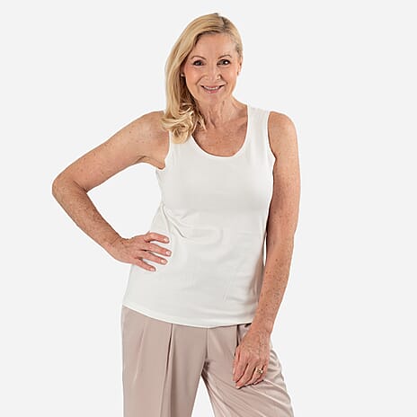 Tamsy Womens Regular Fit Sleeveless Tank Top (Size L) - White