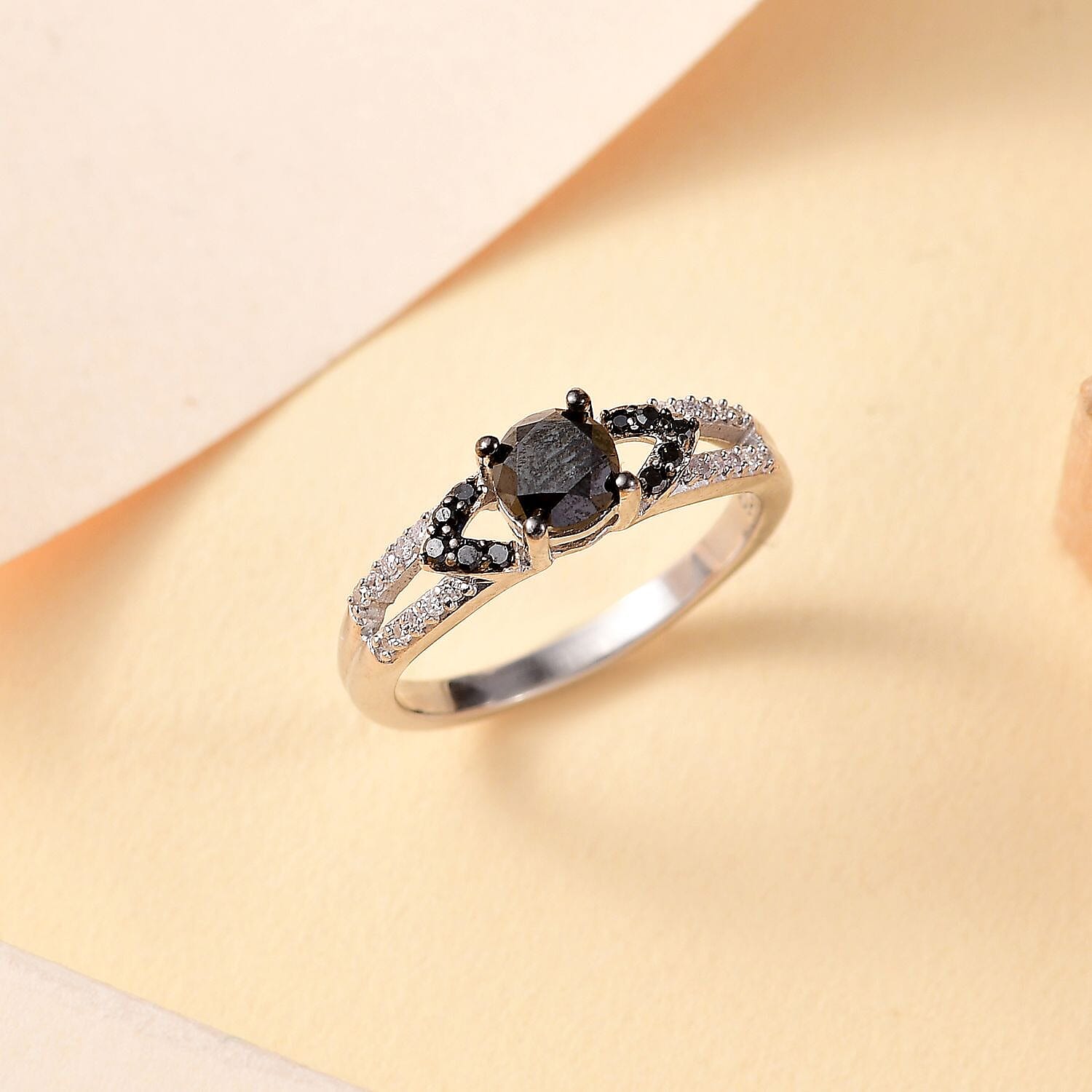 Extreme Rare Find - Black Diamond & White Diamond Ring in Rhodium Sterling Silver