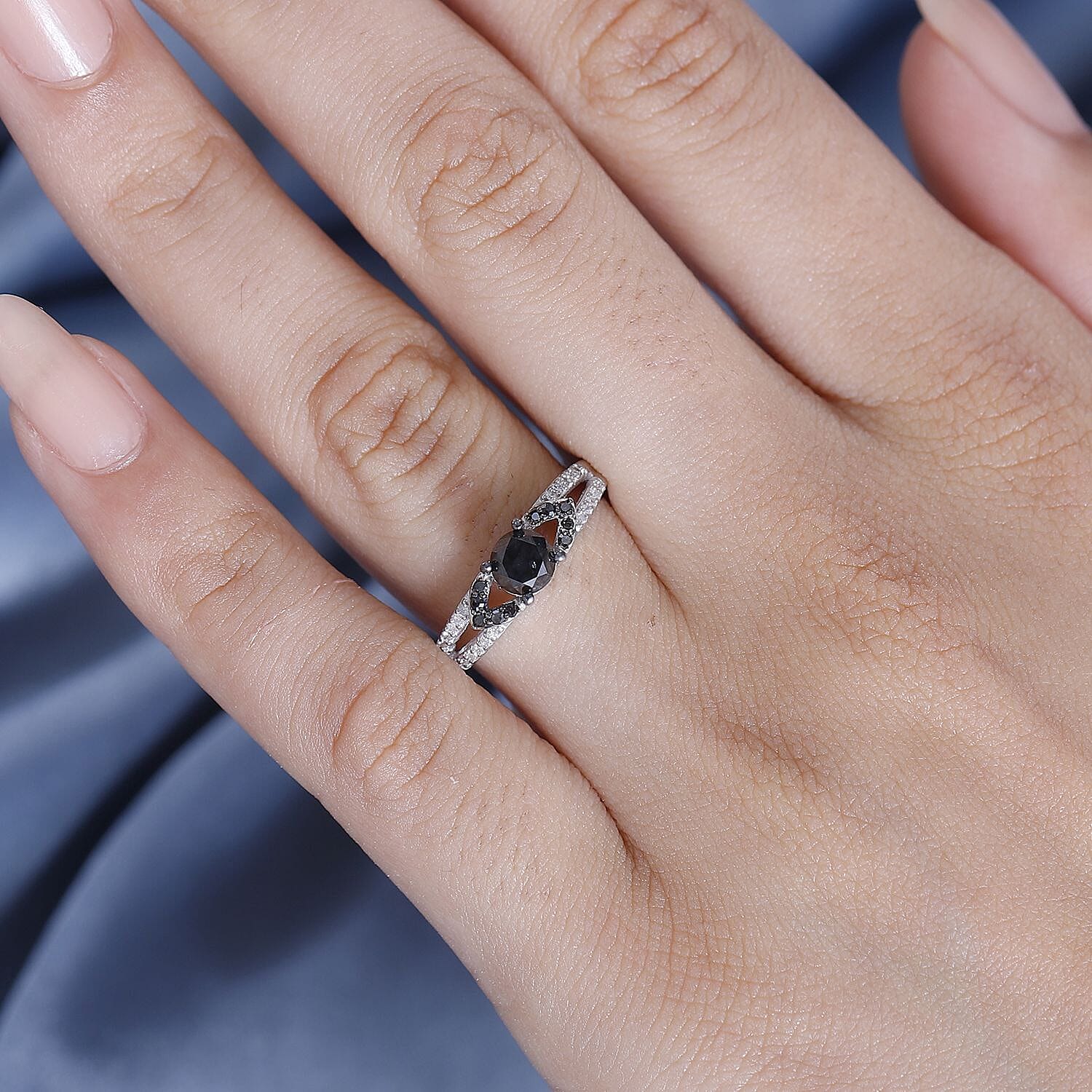 Extreme Rare Find - Black Diamond & White Diamond Ring in Rhodium Sterling Silver