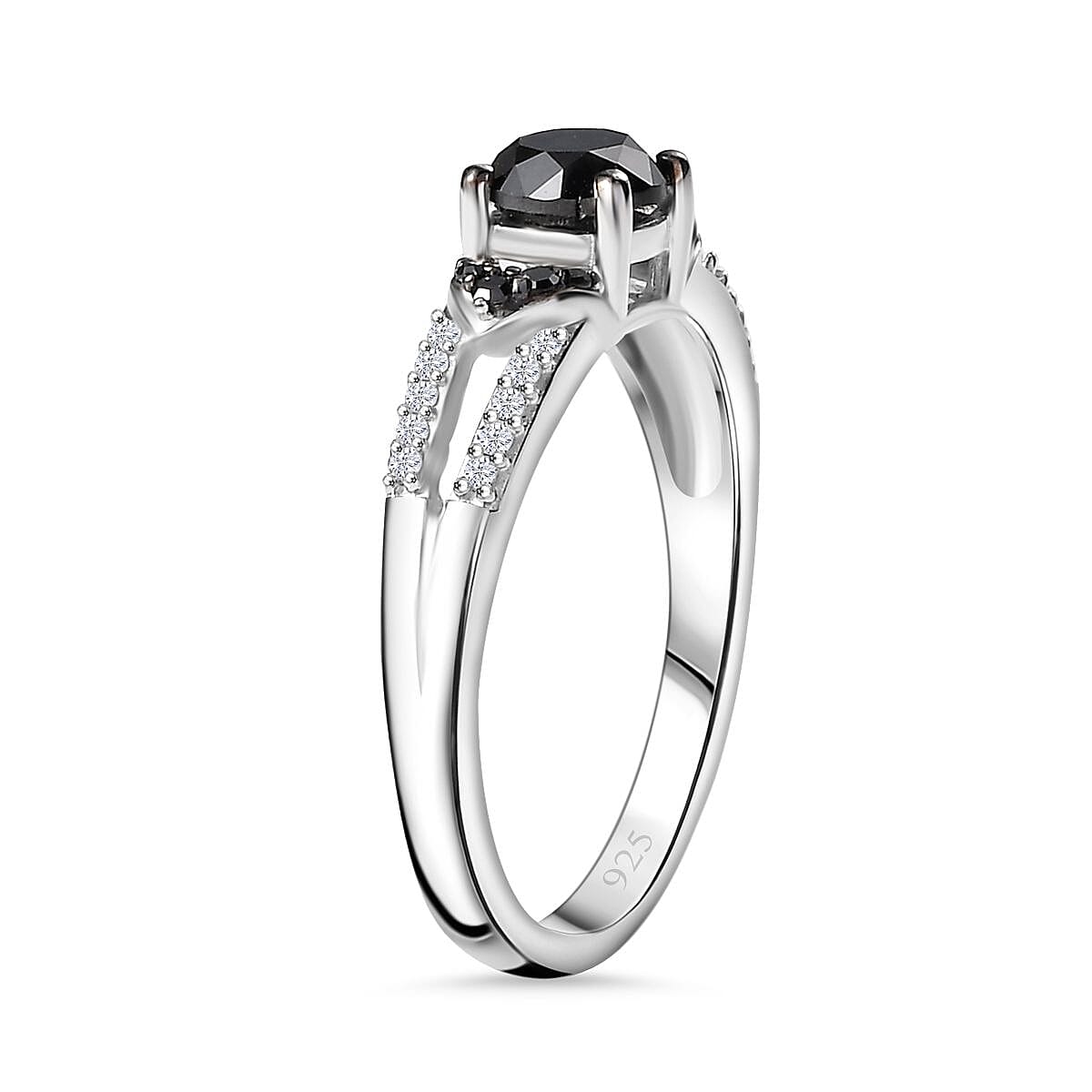 Extreme Rare Find - Black Diamond & White Diamond Ring in Rhodium Sterling Silver