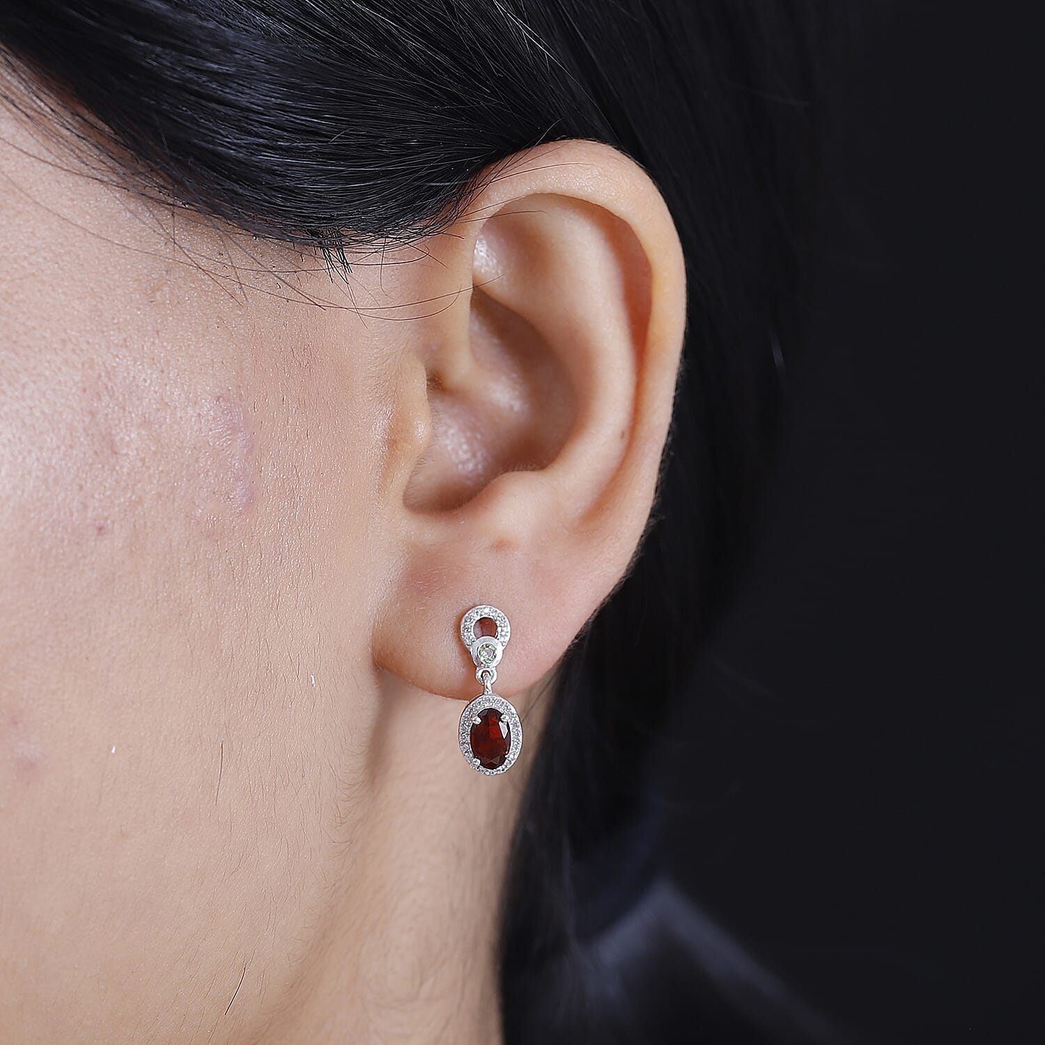 Salamanca Fire Opal, Peridot & White Zircon Dangling Earring in Rhodium Overlay Sterling Silver 1.90 ct