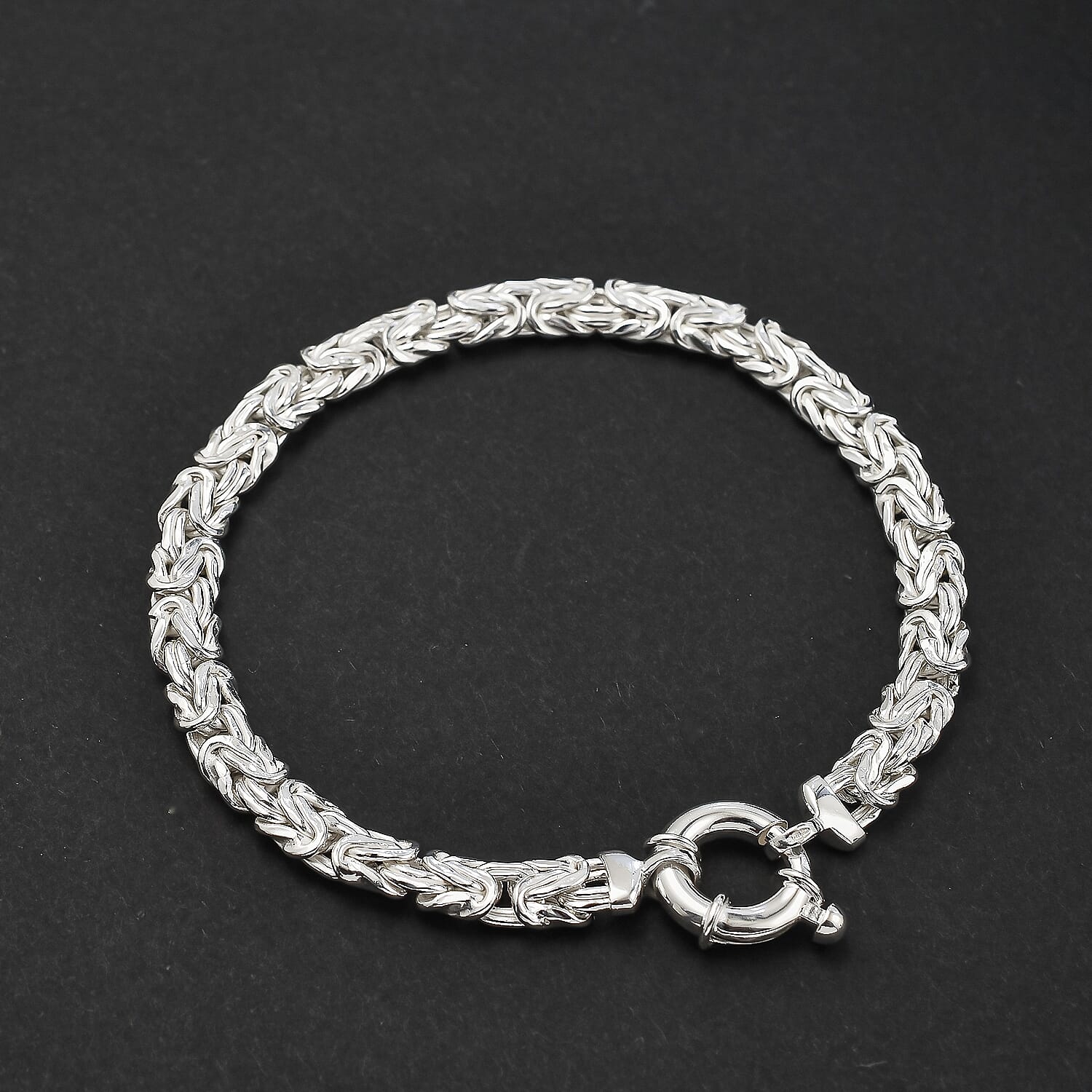 Close out - Handmade Byzantine Bracelet (Size - 7.5) with Senorita Clasp in Rhodium Overlay Sterling Silver, Silver Wt. 9.20 Gms.