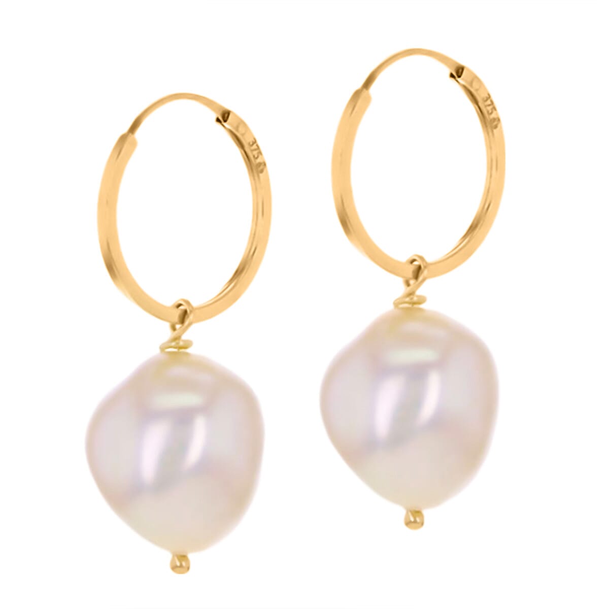 Hatton Garden Close Out - 9K Yellow Gold Baroque Pearl Earrings (Hoop Earring)