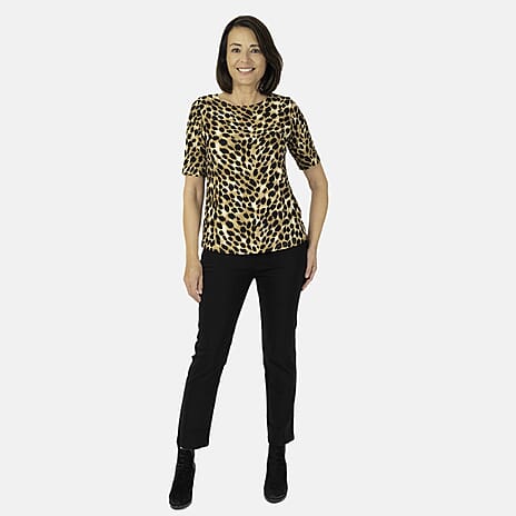 Classics 3QTR Sleeve Animal Printed Top (Size 12) - Brown