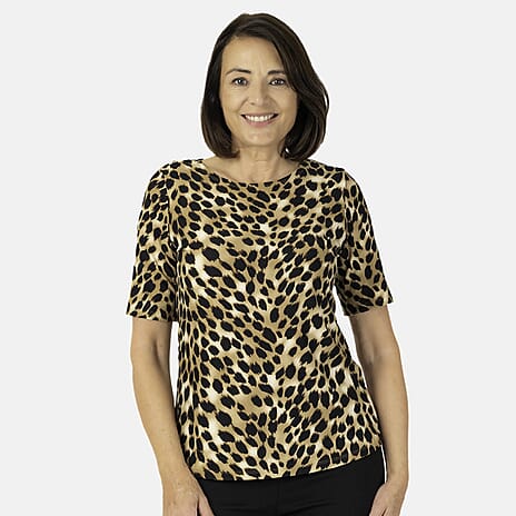 Classics 3QTR Sleeve Animal Printed Top (Size 12) - Brown