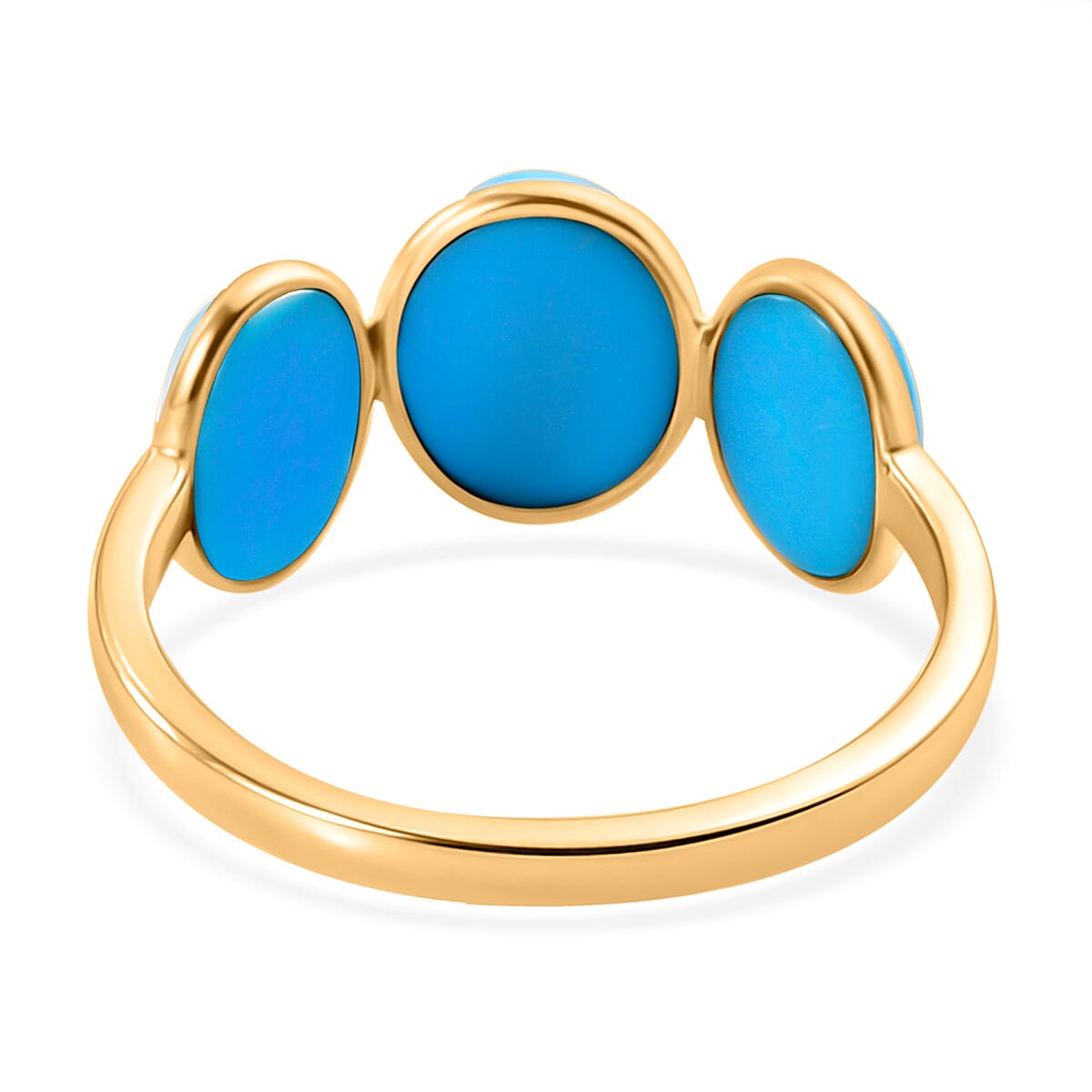JCK Vegas Close Out - 14K Yellow Gold AAA Arizona Sleeping Beauty Turquoise Trilogy Ring 3.98 Ct. JCK Vegas Close Out - 14K Yellow Gold AAA Arizona Sleeping Beauty Turquoise Trilogy Ring 3.98 Ct.