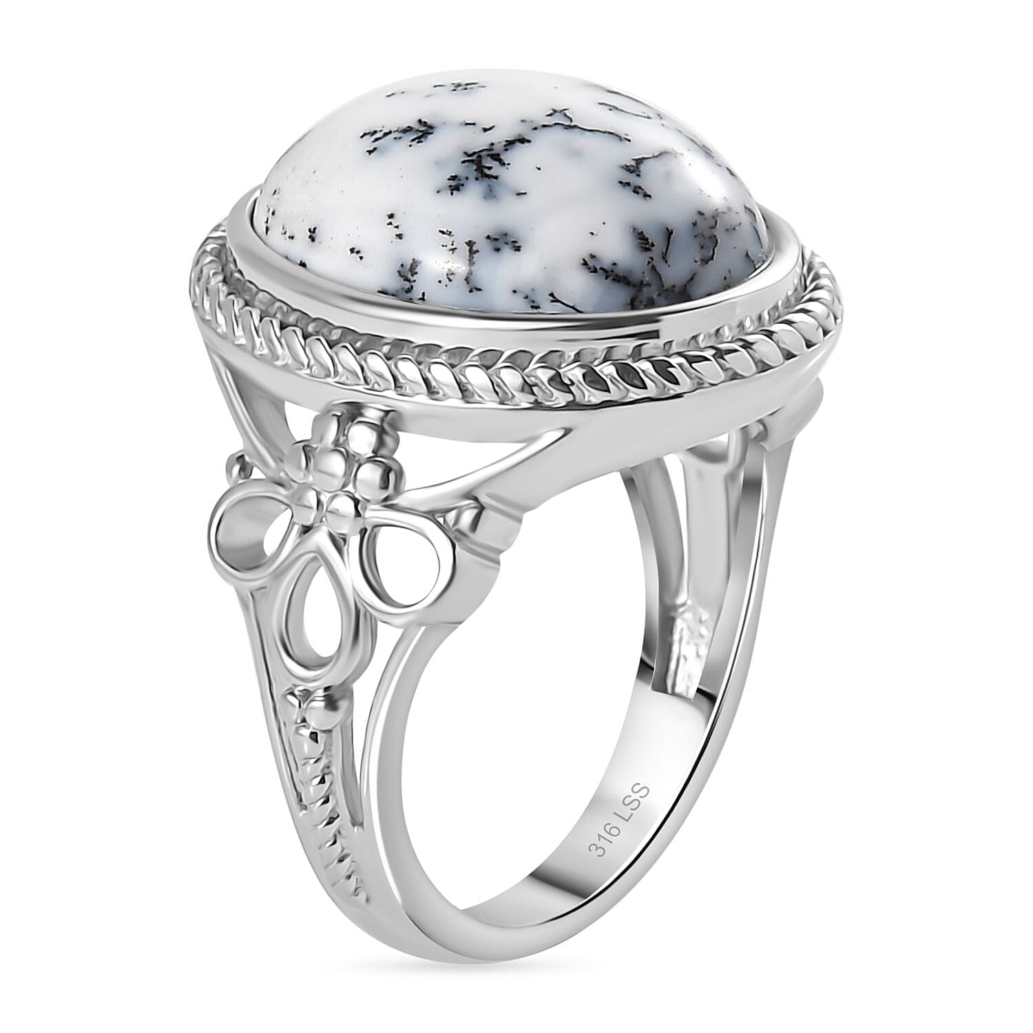 Dendritic Agate Solitaire Ring in Silver Tone 8.61 Ct.