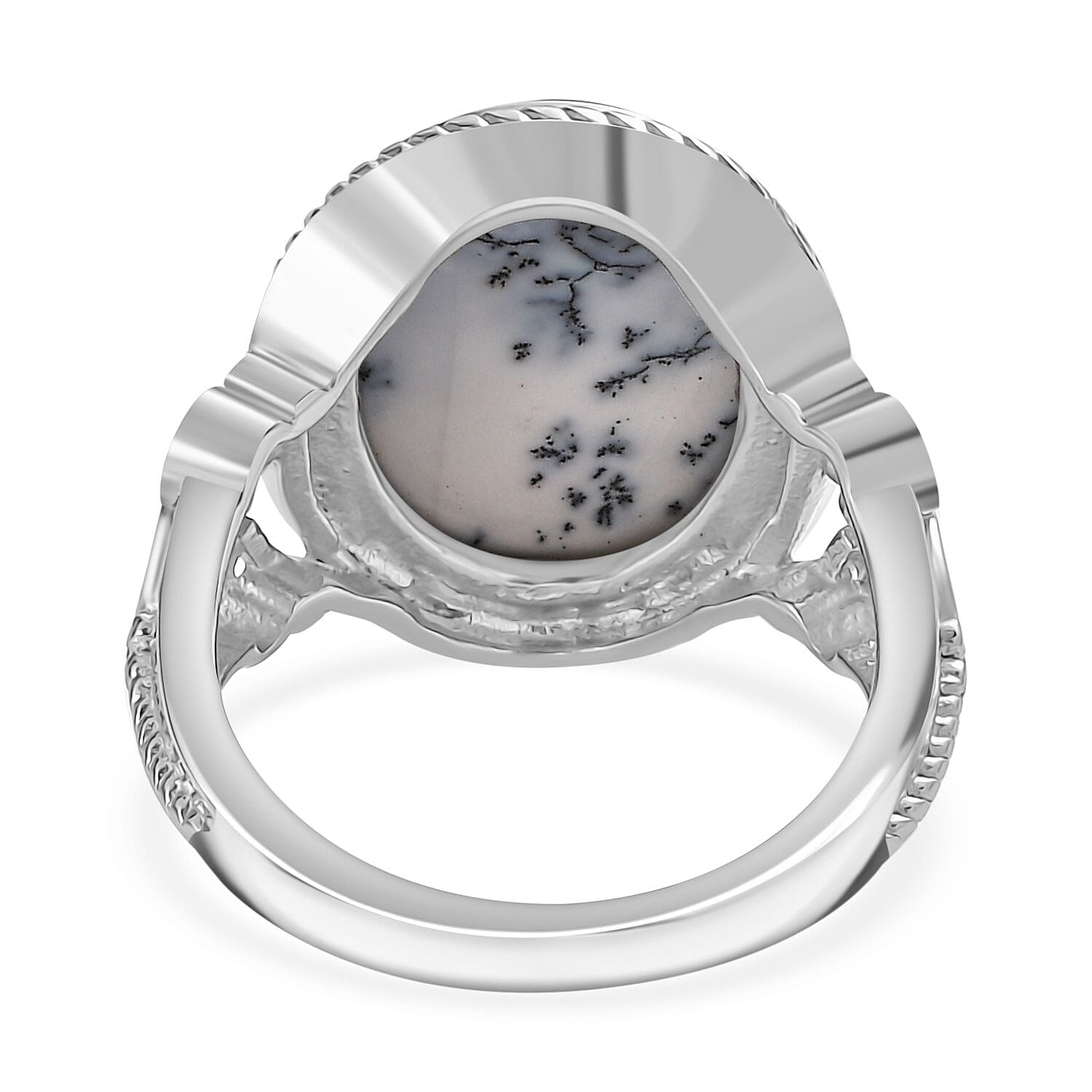 Dendritic Agate Solitaire Ring in Silver Tone 8.61 Ct.