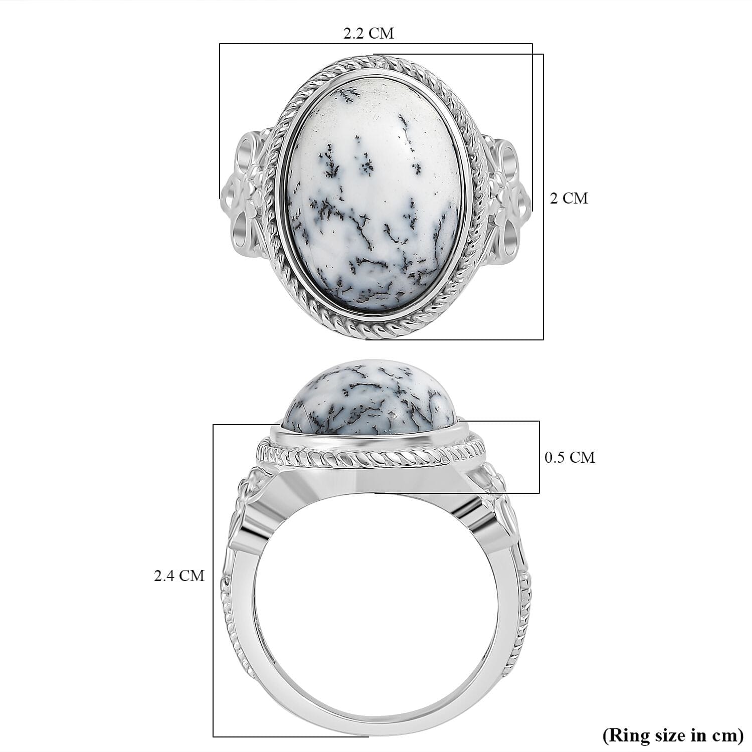 Dendritic Agate Solitaire Ring in Silver Tone 8.61 Ct.