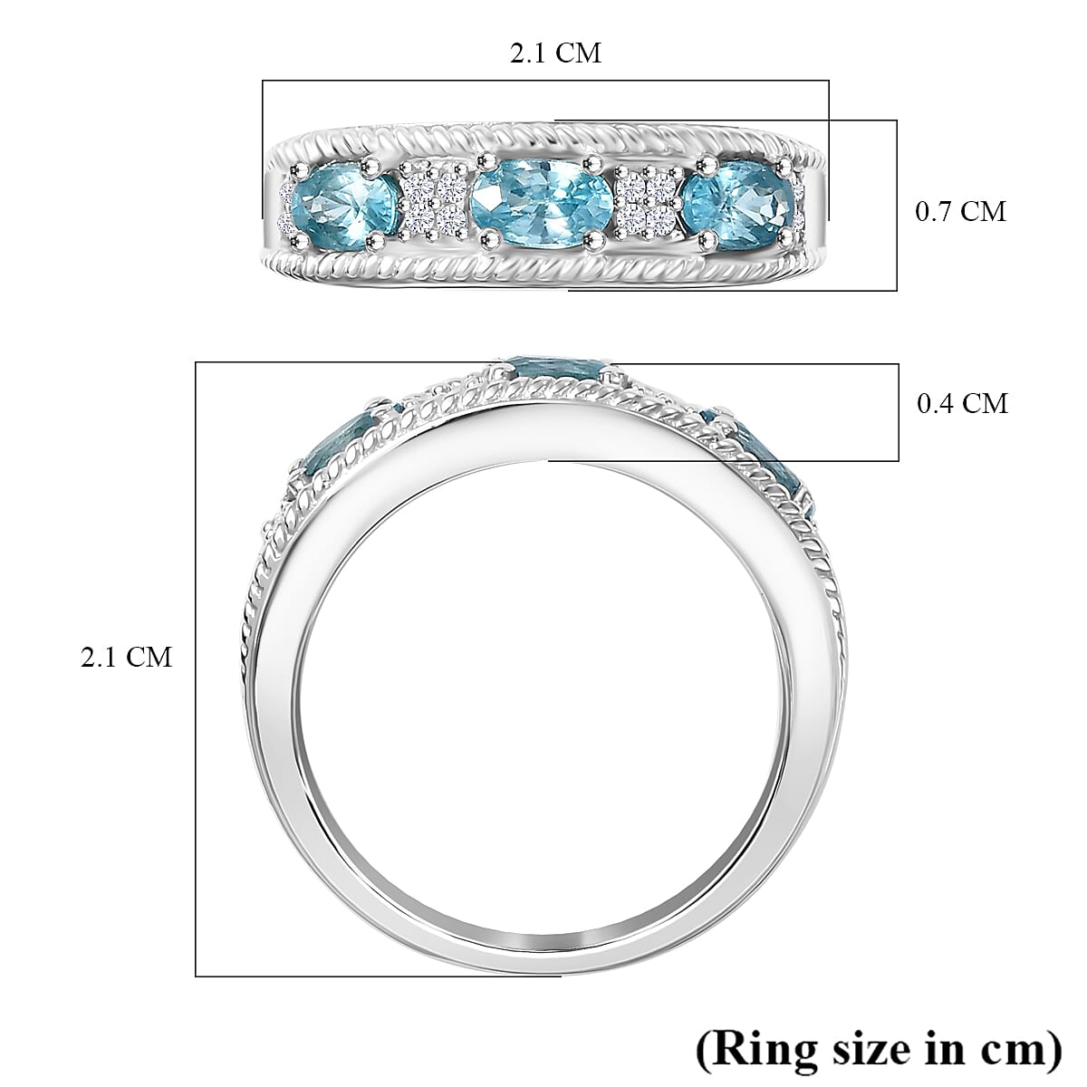 White Zircon & Blue Zircon Ring in Platinum Overlay Sterling Silver 1.29 ct White Zircon & Blue Zircon Ring in Platinum Overlay Sterling Silver 1.29 ct