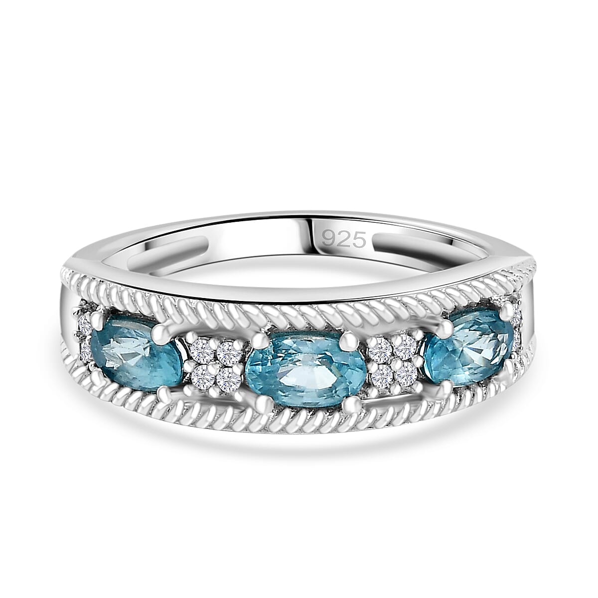 White Zircon & Blue Zircon Ring in Platinum Overlay Sterling Silver 1.29 ct White Zircon & Blue Zircon Ring in Platinum Overlay Sterling Silver 1.29 ct