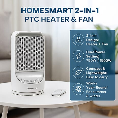 Homesmart 2 in 1 PTC Heater (Power 750W-1500W) - White